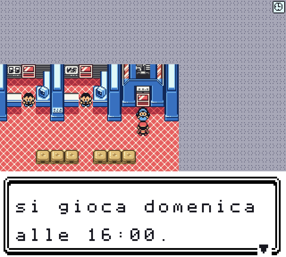 Lo stesso piano, davanti all'addetta dei tornei, con la textbox «si gioca domenica alle 16:00.»