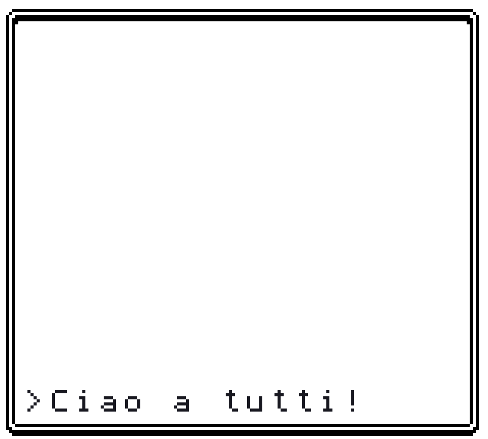 La finestra della chat che copre tutto lo schermo, con un messaggio appena scritto sulla riga in basso