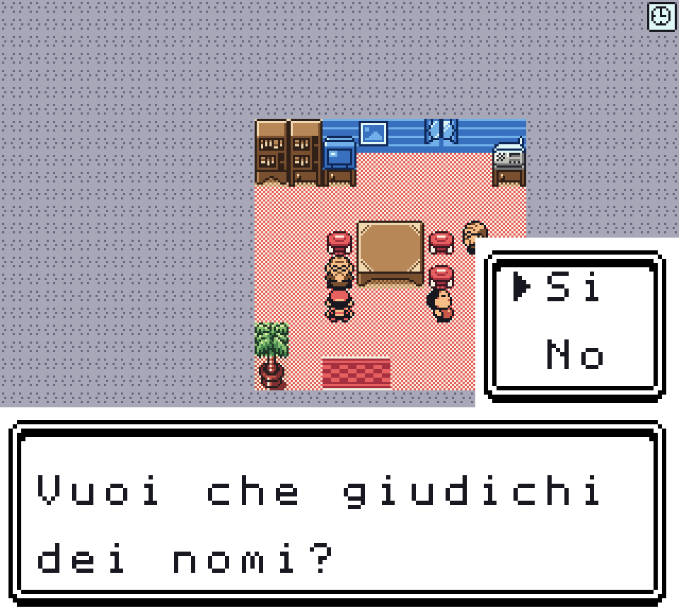 La casa del Giudice dei Nomi: lui chiede se deve giudicare un nome, con il riquadro Sì e No aperto